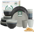 Homienly Premium 40 PCS Wheat Straw Dinnerware Set - Dinner Plates, Cereal Bowls, Unbreakable Cups Set, Microwave and Dishwasher Safe Dishes Set, Reusable Lightweight Dish Sets for Kitchen(Black Grey)