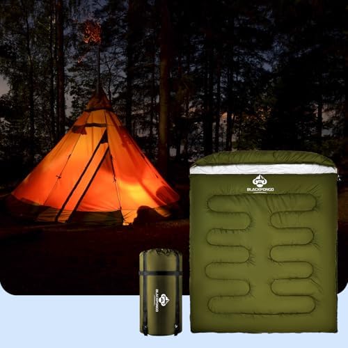 Double Sleeping Bag for Adults Men Women, XL Queen Size Two Person Sleeping Bag for All Season Camping Hiking Backpacking 2 Person Sleeping Bags for Cold Weather & Warm