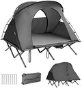 Tangkula 2-Person Tent Cot, 4-in-1 Folding Tent with Waterproof Rainfly, Self-Inflating Mattress & Roller Carrying Bag, Portable Off Ground Elevated Tent with Shoe Storage Pocket & Lamp Hook