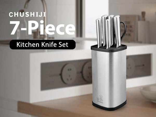 kitchen knife set,chushiji 6-Piece silver Kitchen Knife Set for Home, Anti-Rust Non-stick Stainless Steel Sharp Chef Knife Set with Universal Knife Block for Kitchen, Ergonomical Design (silver)