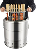 Portable Charcoal Grills, 2 in 1 Vertical Smoker, 360° Smokeless Stainless Steel BBQ Grill Barrel for Outdoor Barbecue, Camping, And Backyard Cooking (Medium-28 Skewers)