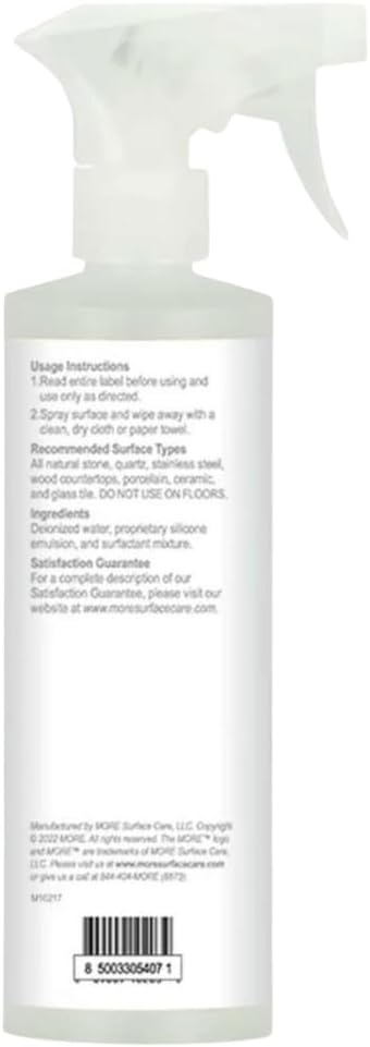 MORE Stone & Quartz Cleaner + Protector - Water-Based Surface Spray - Granite, Quartz & Marble Cleaner - For Kitchen & Bathroom Countertops & Floors - Peppermint-Thyme Essential Oil - Pint (16oz)