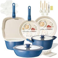 BECIGAR 23pcs Ceramic Pots and Pans Set, Nonstick Detachable Handle Cookware, Induction Kitchen Cooking Set with Removable Handle,include Frying Pans & Saucepans Oven Safe(Blue)