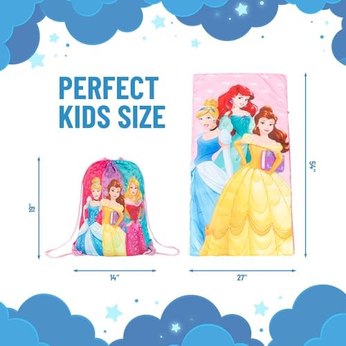 Jay Franco Disney Princess Trip Slumber Sack - Cozy & Warm Kids Lightweight Slumber Bag/Sleeping Bag - Featuring Ariel, Belle, and Cinderella