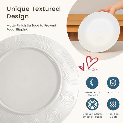 Homienly Wheat Straw Dinnerware Sets - 16 PCS Unbreakable Dinner Plates,Dessert Plates,Cereal Bowls,Drinking Cups,Dishes Sets for 4，Reusable Dishwasher & Microwave Safe for Kitchen - White
