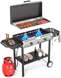 ROVSUN 2 Burner Outdoor Propane Gas Stove with Auto-ignition, Regulator & Shelf, 150,000 BTU Powerful Stand Cooker for Backyard Patio Cooking Home Brewing Canning Turkey Frying