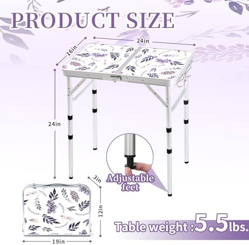 Yriuat Folding Camping Table 2ft Portable Picnic Table, Misty Lilac
