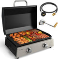 Flat Top Gill, Outdoor Griddle 22” Tabletop Gas Griddle with Hood for Outdoor Camping Tailgating (24000 BTU, 2 Burner, Carbon Steel Plate)