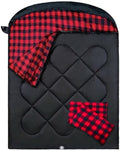 ShinHye Double Sleeping Bag for Adults with 2 Pillows, Camping Sleeping Bags Flannel Cotton 2 Person Sleeping Bags XXL Queen Size Sleeping Bag for Cold Weather