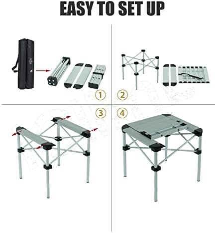 iClimb Lightweight Stable Alu. Folding Square Table Roll Up Top (Black, M)