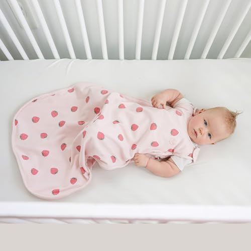 Woolino 4 Season Ultimate Baby Sleep Sack, Merino Wool Baby Sleeping Bag, Organic Cotton Outer, Adjustable 2-24 Months Size Fits Infants & Toddlers - Strawberry
