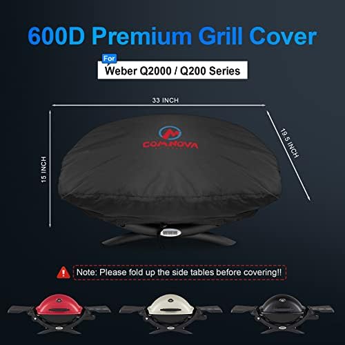 Comnova Grill Cover for Weber Q Series - 7111 BBQ Cover for Weber Q2000 and Q200 Series Gas Grill Heavy Duty & Waterproof, 33 Inch Barbecue Cover for Weber Q2200, Q2000, Q2400, Q200, Q220 and More