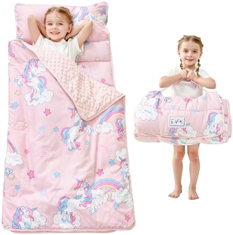 Lasoftan Toddler Nap Mat with Pillow and Blanket, Extra Large Rolled Napping Mats,Slumber Bags for Boys Girls,Kids Sleeping Bag for Daycare, Preschool Travel Camping