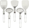 Camping Kitchen Utensil Set, 5Pcs Portable Foldable Stainless Steel Outdoor Cooking Utensil, Practical Folding Soup Ladles Strainer Spatula Kitchen Gear for Outdoor Camping