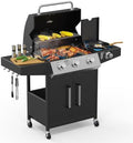 ROVSUN 3 Burner Propane Gas Grill with Side Burner, 46,000BTU BBQ Grills with Enameled Cast Iron Grates, Shelf & Cabinet for Outdoor Garden Patio Backyard Barbecue Cooking