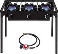 Bonnlo 3 Burner Outdoor Portable Propane Stove Gas Cooker, Heavy Duty Iron Cast Patio Burner with Detachable Stand Legs for Camp Cooking (3-Burner 225,000-BTU)