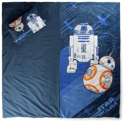 Jay Franco Kids Slumber Bag and Pillow - 54 x 27 Inch Comfy Indoor Sleeping Bag for School and Sleepovers, 2 Piece Set, Blue - Star Wars