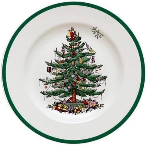 Spode Christmas Tree 4-Piece Dinnerware Setting - Fine Earthenware Holiday Tableware - Dishwasher & Microwave Safe, Festive Christmas Plates, Bowls, Mug - Holiday Dining Essentials