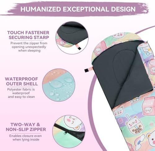 Kids Sleeping Bag for Camping, Lightweight 3 Season Cold Weather Warm Bag