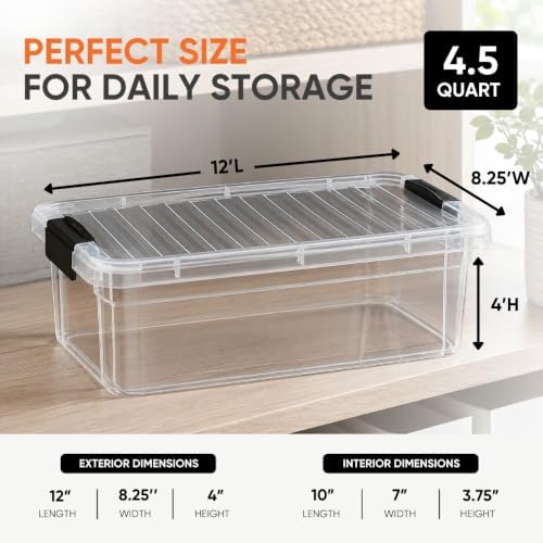 Superio 4.5 Quart Clear Plastic Storage Containers with Lids, Stackable Organizer Bins, BPA-Free Storage Boxes for Home, Office, Dorm & Classroom, 3 Pack