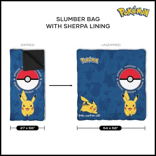 Silk Touch Sherpa Slumber Bag for Boys and Girls, Sleeping Bag with Zipper, Sleepover Set, 27 x 56 inches
