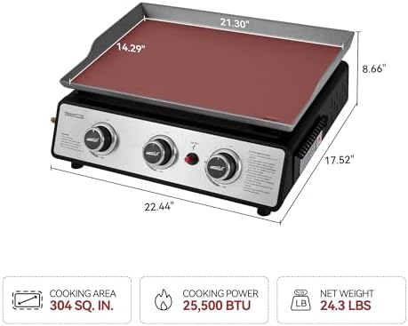Royal Gourmet PD1301S Portable 3-Burner Tabletop Gas Griddle
