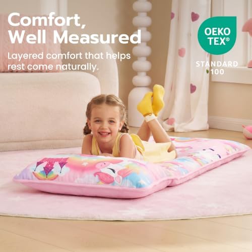 JOIEDOMI Toddler Nap Mat with Removable Pillow and Minky Blanket 55''x30'' Kids Sleeping Bag for Boys and Girls Ages 3-6 Roll Up Soft Nap Mats for Preschool Kindergarten Daycare Sleepover