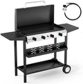 ROVSUN 4 Burner Portable Propane Griddle with Electronic Ignition, 40000 BTU Rolling Flat Top Gas Grill with Enameled Tray & Lid, Side Shelves & Regulator for Outdoor Cooking Camping BBQ Tailgating