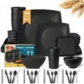 Teivio 44-piece With Flatware Plates and Bowls Sets, Black Dishes Set for 4