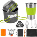 aiGear 8pcs Camping Cooking Set for 1-2 People with Pot Cutlery Stove Stand