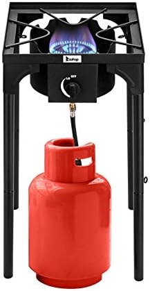 Single Burner Camp Stove, Outdoor Camping Stove 1 Burner Propane Cooker w/Detachable Legs & CSA Regulator for Camp Paito RV, Cast Iron, 75,000 BTU
