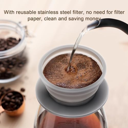 Set of 2 Collapsible Travel Pour Over Coffee Dripper, Brown+Grey