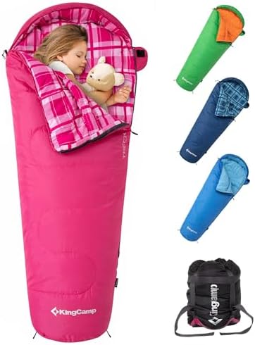 KingCamp 45°F Kids Sleeping Bag, 100% Flannel Sleeping Bag for 10-12 Child