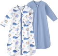 Baby Sleep Sack 0-6 Months, Long Sleeve Baby Wearable Blanket 0.5 Tog with Mittens, 2-Way Zipper Newborn Cotton Sleeping Sack for Boy and Girl Blue Whale 2 Pack (Small)