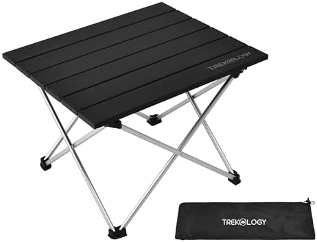 TREKOLOGY Small Camping Table - Beach Table that Fold Up - Lightweight, Foldable, Potable Folding Small Outdoor Table - for Camp, Hiking, Campers & Summer Outing Trip