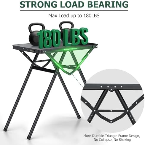 JiGiU Folding Table with Metal Mesh Desktop, Grill Table Camping Table with Carry Handle Adjustable Height (9.7", 28", 18.8"), 180lbs Weight Capacity Outdoor Table for Camp, Cooking, BBQ, RV, Picnic