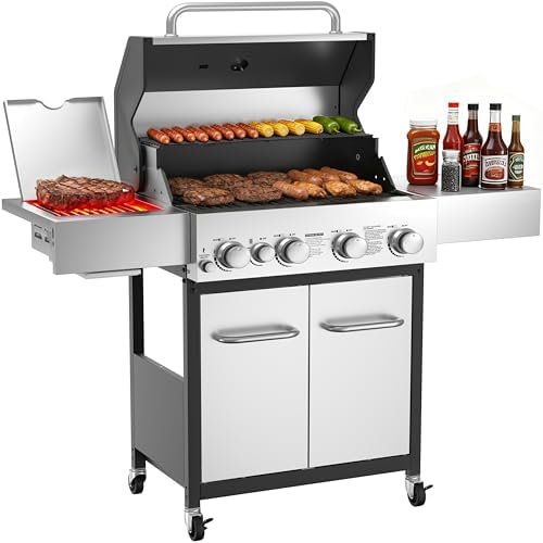 Veralune 4 Burner Gas Grill with 1 Infrared Side Burner & Steel Grates