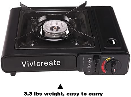 Vivicreate Portable Butane Stove 8500 BTU, Butane Stove with Auto Ignition for Camping, Lightweight Portable Gas Stove Burner with Safety Lock, Butane Burner, Estufa de Gas Portatil(Black)
