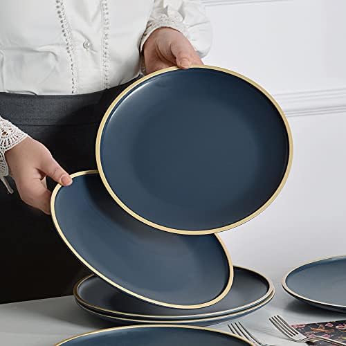 Melamine Dishes Sets of 6, Melamine Plates,10.5 Inch Dinner Plates, Outdoor Dinnerware Sets, Unbreakable, BPA Free, Dishwasher Safe, Blue