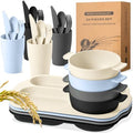Honoson 24pcs Wheat Straw Dinnerware, Unbreakable, Vivid Color