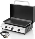 3 Burner BBQ Gas Griddle with Hood, 25.6 Inch Flat Top Grill, Silver