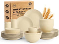 40 PCS Plastic Plates and Bowls Sets, Dishware Set for 8 - Beige