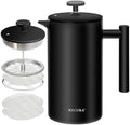 Secura French Press Coffee Maker, 304 Grade Stainless Steel Insulated Coffee Press with 2 Extra Screens, 34oz (1 Litre), Black