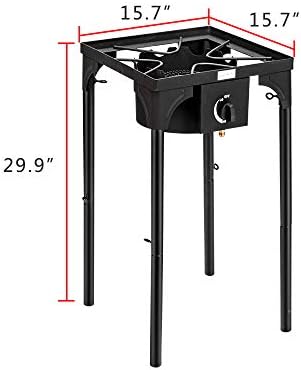 Bonnlo Outdoor Portable Propane Stove Gas Cooker, Heavy Duty Iron Cast Patio Burner with Detachable Stand Legs for Camp Cooking (1-Burner 100,000-BTU)