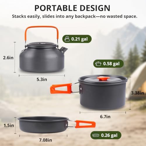 aiGear Camping Cookware with Pot Pan Kettle Cutlery Tableware 1-2 People