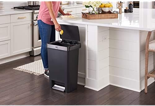 Rubbermaid Premier Series III Step-On Trash Can for Home and Kitchen, with Stainless Steel Rim, 12.4 Gallon, Charcoal, for Home/Kitchen/Garage/Apartment/Office
