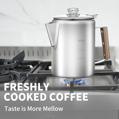 Coffee Percolator with 100pcs Coffee Filters - 9 Cups | Durable Stainless Steel Material Camping Coffee Pot| Brew Coffee On Fire, Grill or Stovetop | Ideal for Home, Camping