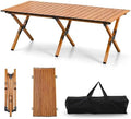 4Ft Aluminum Folding Camping Table, Portable Picnic Table, Outdoor Lightweight Collapsible Camp Table, Roll-up Camping Table for Beach,Party, Patio, BBQ, Travel, Backyard (Wood Upgraded Version)