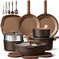 CAROTE 24Pcs Ceramic Cookware Set with Detachable Handle, Non-Toxic Pots and Pans Set Nonstick, Dishwasher/Oven Safe Non Stick Pot and Pan, Kitchen, Camping Use Cooking Set, All Stoves Compatible