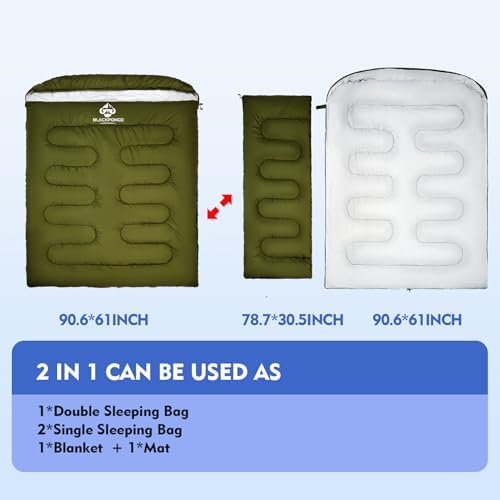 Double Sleeping Bag for Adults Men Women, XL Queen Size Two Person Sleeping Bag for All Season Camping Hiking Backpacking 2 Person Sleeping Bags for Cold Weather & Warm
